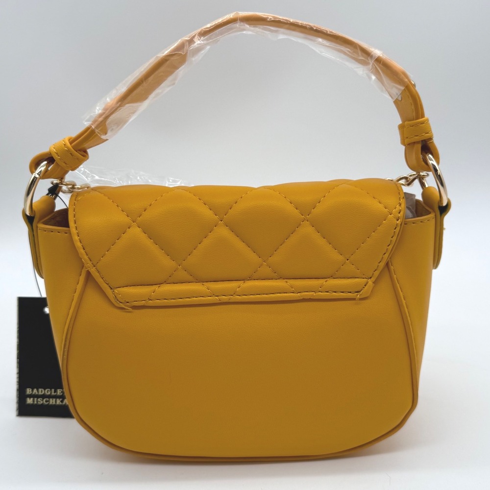 Badgley Mischka Yellow Quilted Vegan Leather Chloe Pearl Shoulder Bag $129 - Picture 3 of 12